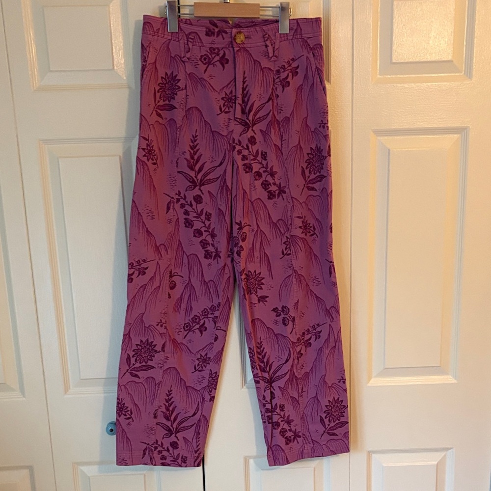 Anthropologie Purple Floral Patterned Pants